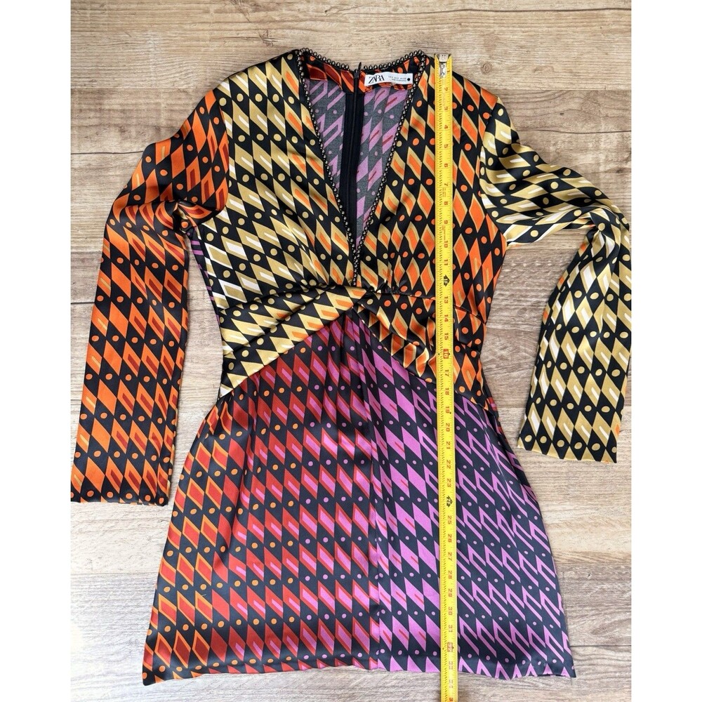 Zara Dress Small Boho Multicolor Psychedelic Mini Beaded Neckline EUC - Picture 4 of 5